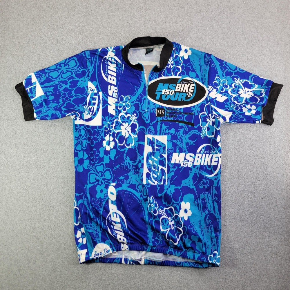 Vintage PYROapparel MS Bike 150 Tour '99 Cycling Jersey Mens XL Blue USA Shirt